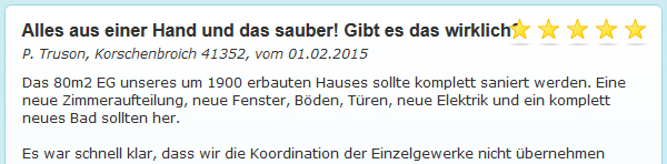 Bewertung / Referenz zu durchgefhrter Wohnungssanierung